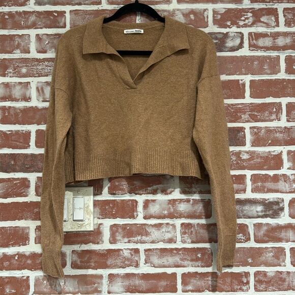 Reformation Cashmere Polo Jumper Pullover Sweater GUC Size Medium Camel Brown - Picture 3 of 10